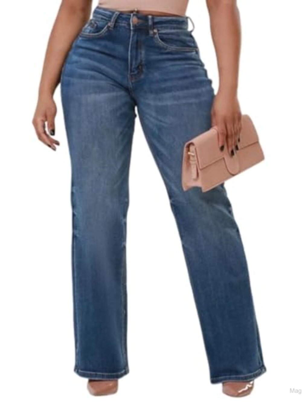 Women's High Waisted Wide Leg Stretchy Distressed Denim Jeans